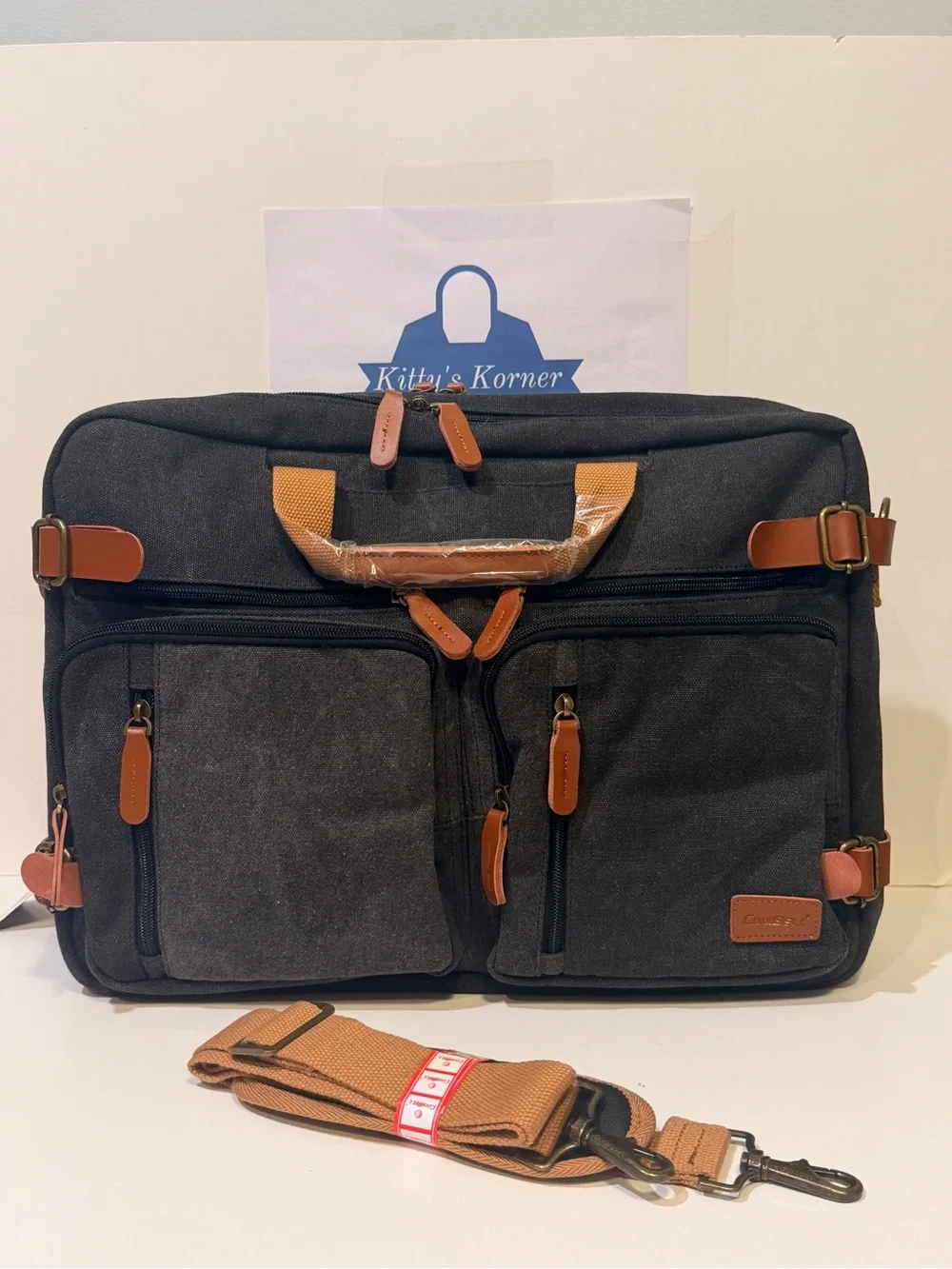 NWT CoolBELL Canvas Backpack/Messenger/Briefcase/Laptop/Travel Dark Grey